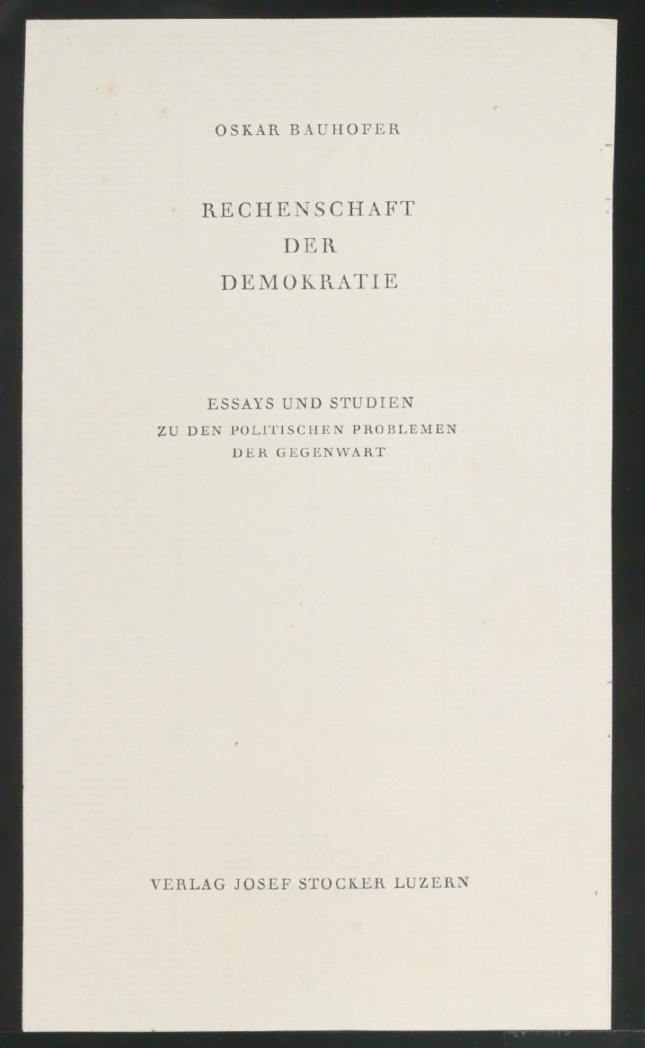 Probedruck für das Titelblatt von Rechenschaft der Demokratie — Blatt 1