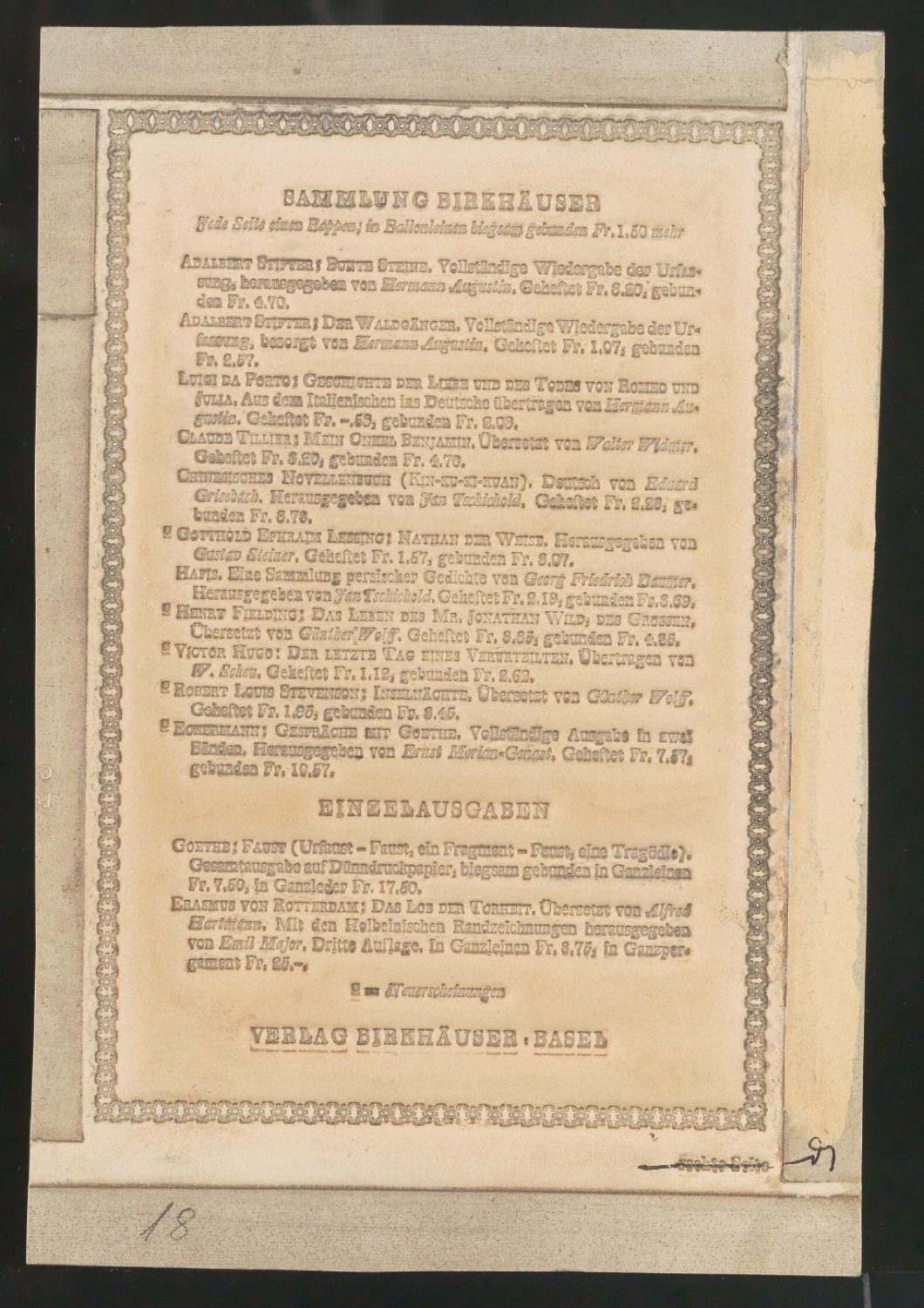 Papierstereotypie-Mater für Verlagsverzeichnis — Blatt 1