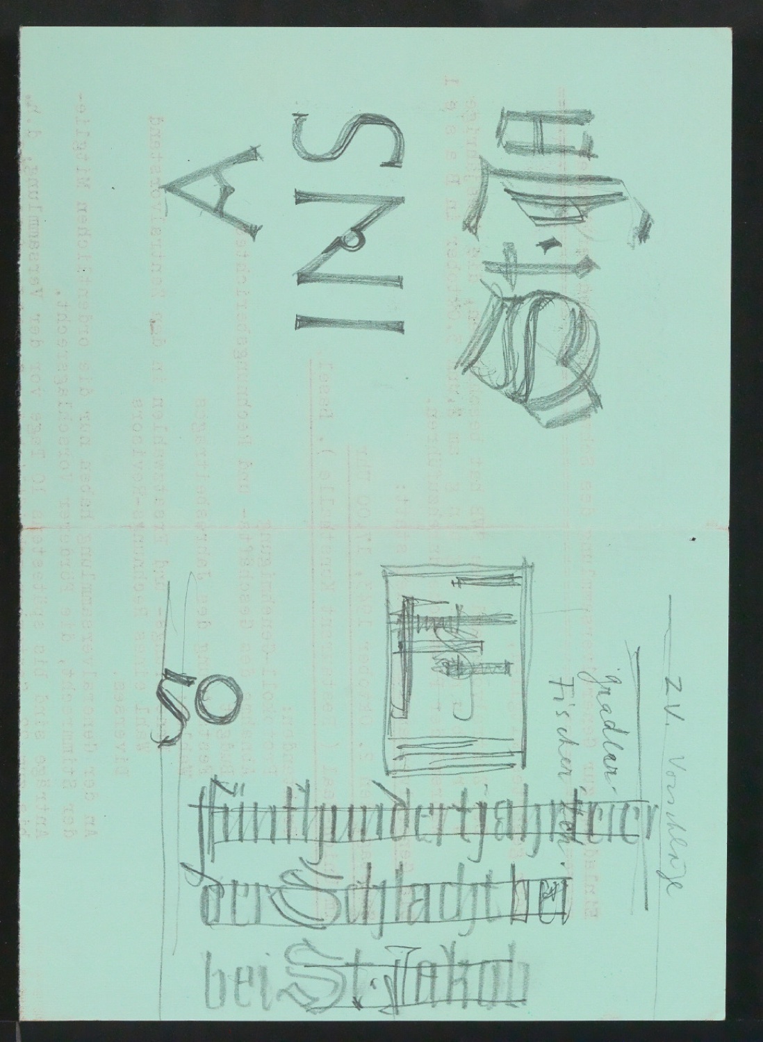 Entwurfszeichnungen für Werbeplakat Fünfhundertjahrfeier der Schlacht bei St. Jakob an der Birs 1444 - 1944 — Blatt 7