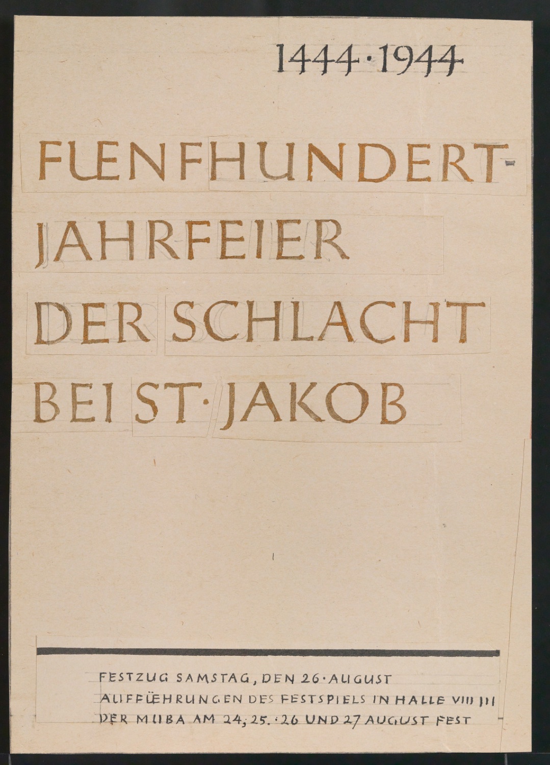 Entwurfszeichnungen für Werbeplakat Fünfhundertjahrfeier der Schlacht bei St. Jakob an der Birs 1444 - 1944 — Blatt 9
