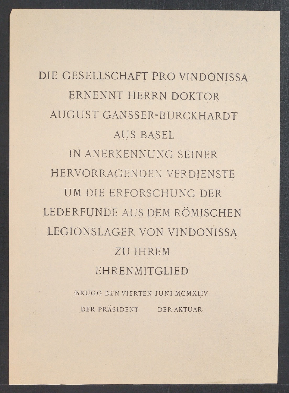 Ernennungsurkunde für August Gansser-Burckhardt zum Ehrenmitglied — Blatt 7