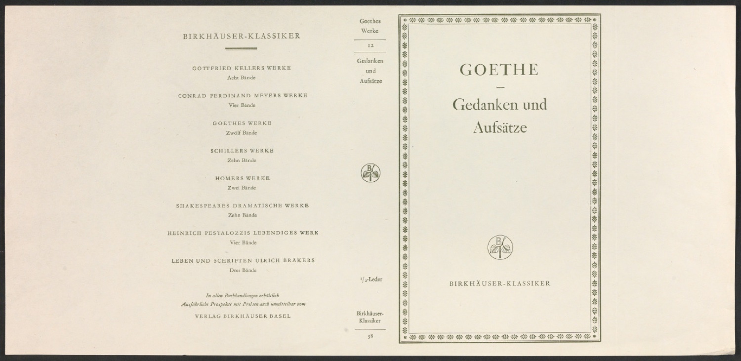 Probedruck für den Schutzumschlag von Goethes Werke, Band 12 — Blatt 1