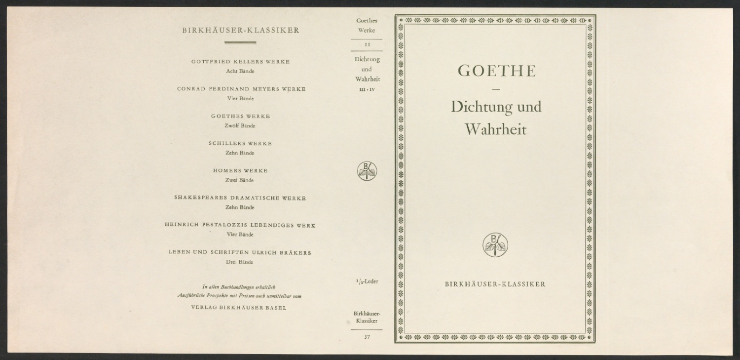 Probedruck für den Schutzumschlag von Goethes Werke, Band 11 — Blatt 1