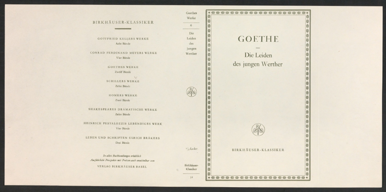 Probedruck für den Schutzumschlag von Goethes Werke, Band 6 — Blatt 1