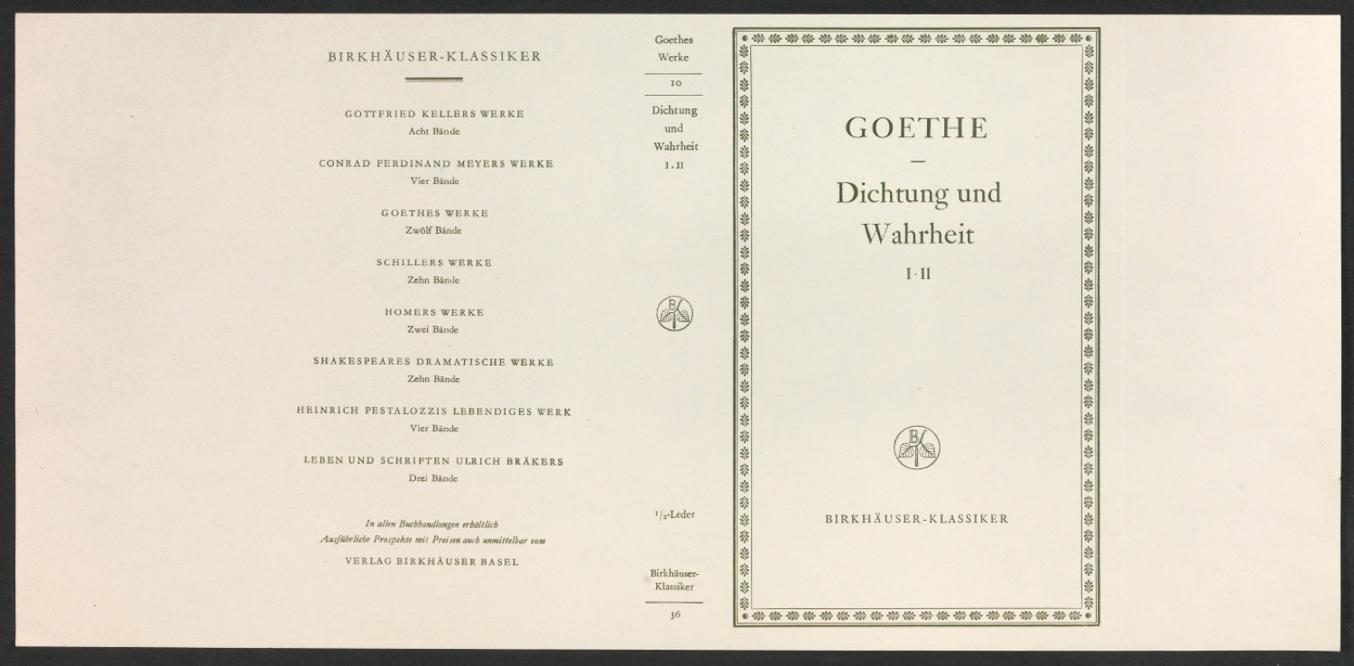 Probedruck für den Schutzumschlag von Goethes Werke, Band 10 — Blatt 1