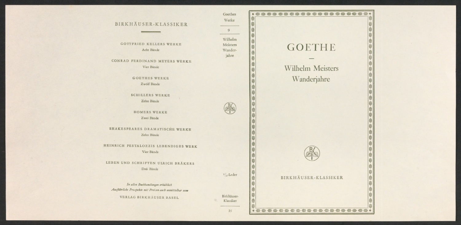 Probedruck für den Schutzumschlag von Goethes Werke, Band 9 — Blatt 1