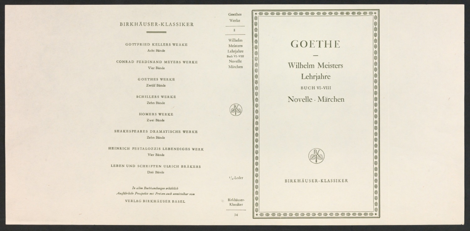 Probedruck für den Schutzumschlag von Goethes Werke, Band 8 — Blatt 1
