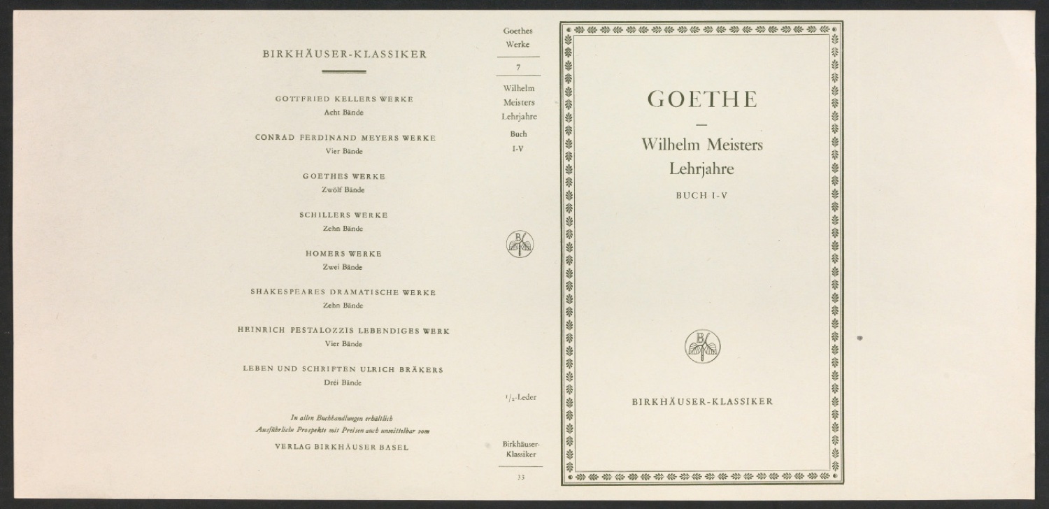 Probedruck für den Schutzumschlag von Goethes Werke, Band 7 — Blatt 1