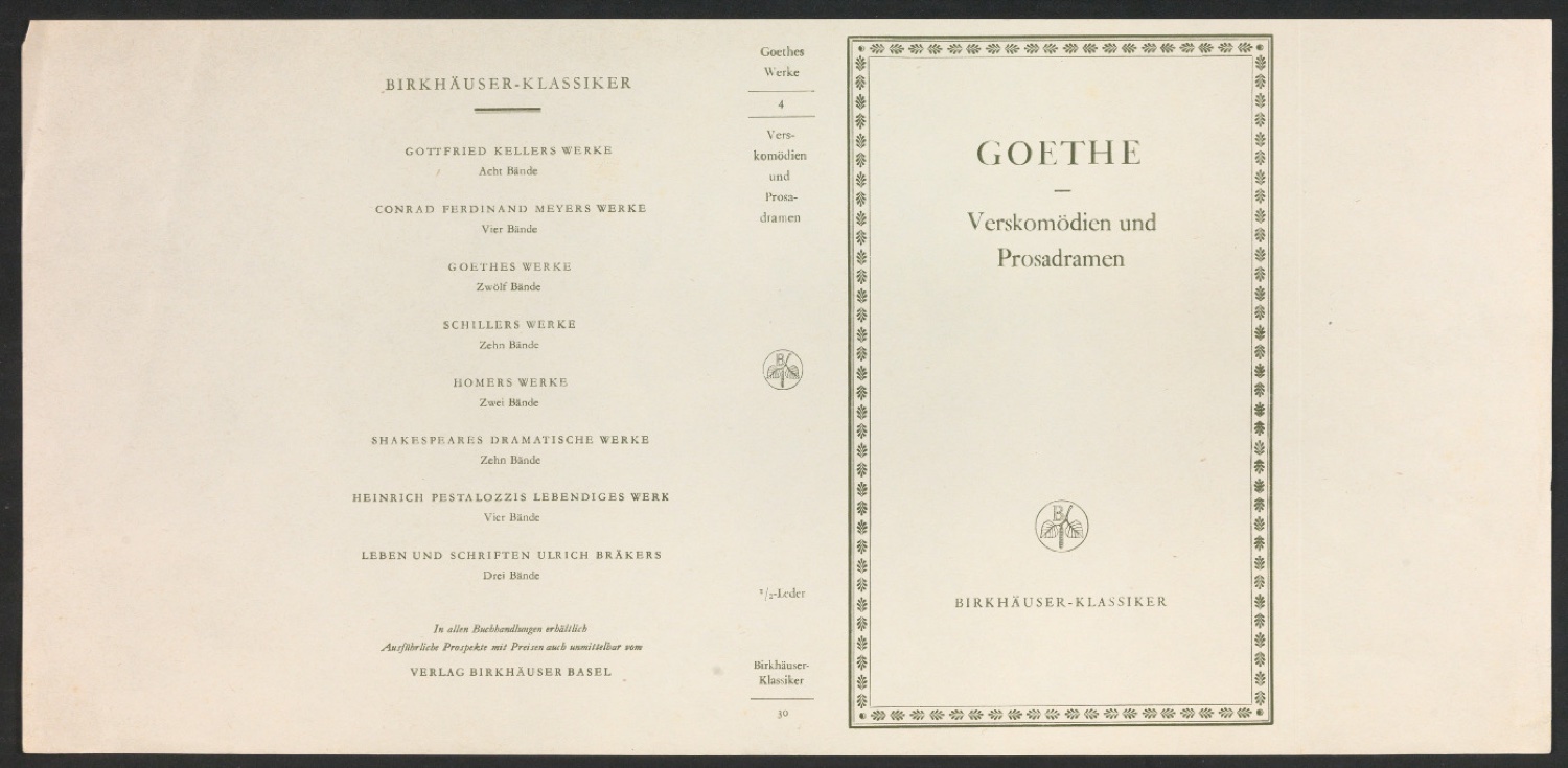 Probedruck für den Schutzumschlag von Goethes Werke, Band 4 — Blatt 1