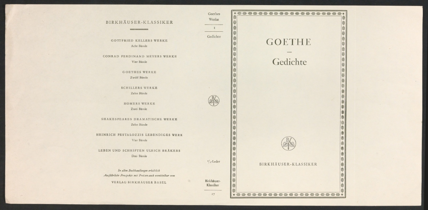 Probedruck für den Schutzumschlag von Goethes Werke, Band 1 — Blatt 1