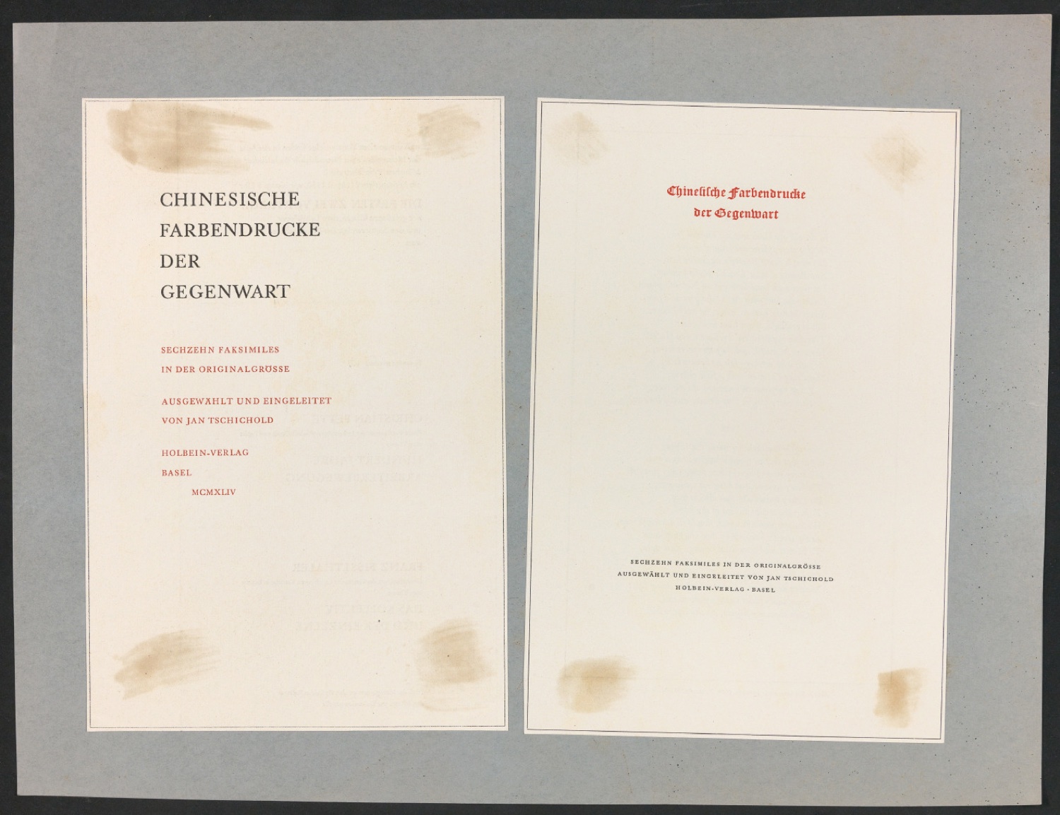 Gegenüberstellung von zwei Versionen von Titelblatt Chinesische Farbendrucke der Gegenwart — Blatt 1
