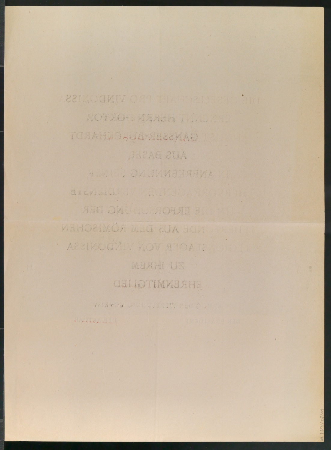 Korrekturfahne von Ernennungsurkunde für August Gansser-Burckhardt zum Ehrenmitglied — Blatt 2