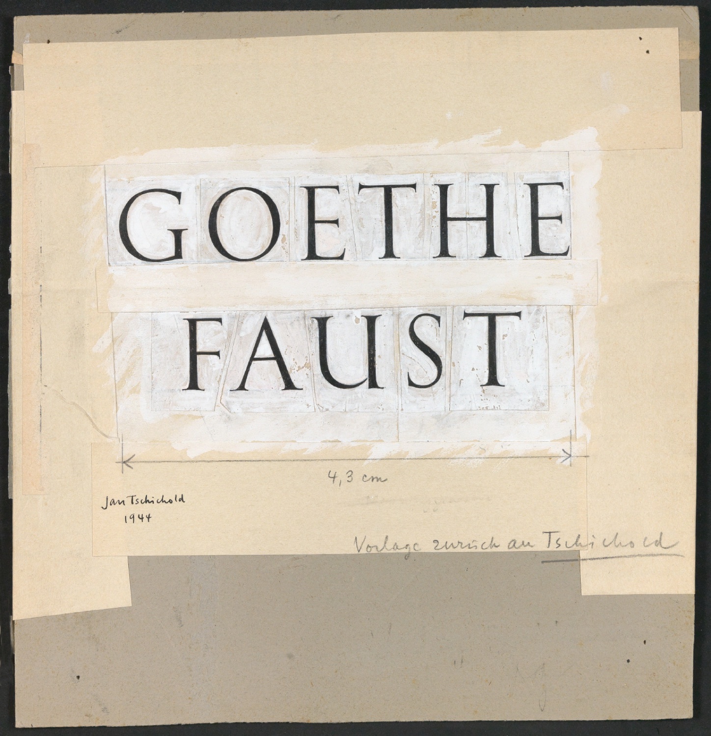 Klebeentwurf für den Buchtitel von Faust, Goethes Werke, Band 3 — Blatt 1
