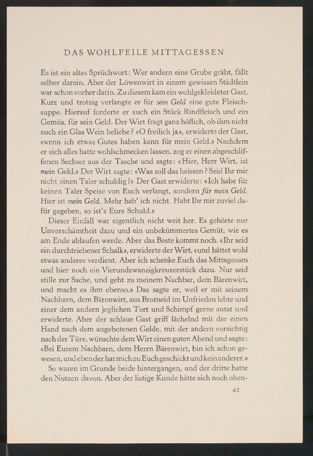 Probedrucke von Buchseiten Das Wohlfeile Mittagessen — Blatt 3