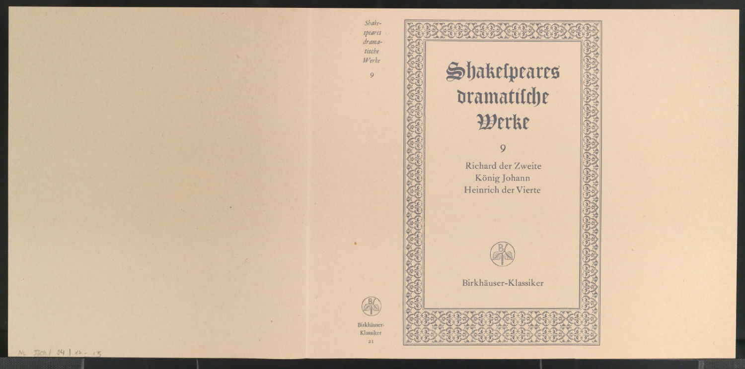 Probedruck für den Schutzumschlag von Shakespeares dramatische Werke, Band 9 — Blatt 1