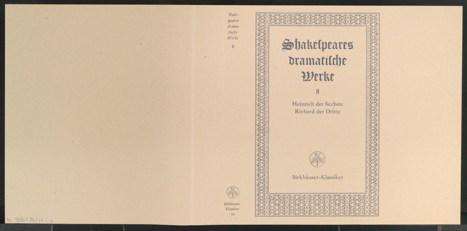Probedruck für den Schutzumschlag von Shakespeares dramatische Werke, Band 8 — Blatt 1