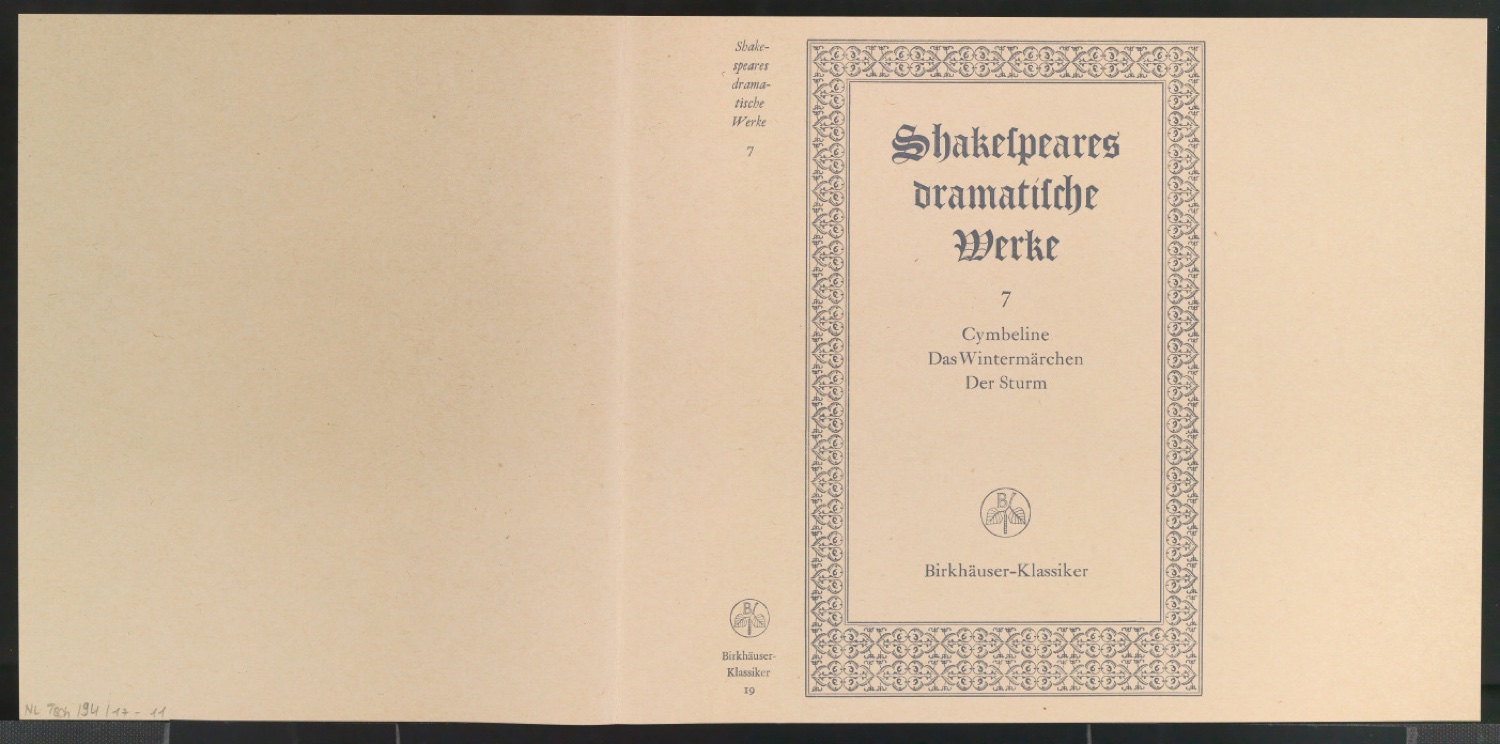 Probedruck für den Schutzumschlag von Shakespeares dramatische Werke, Band 7 — Blatt 1