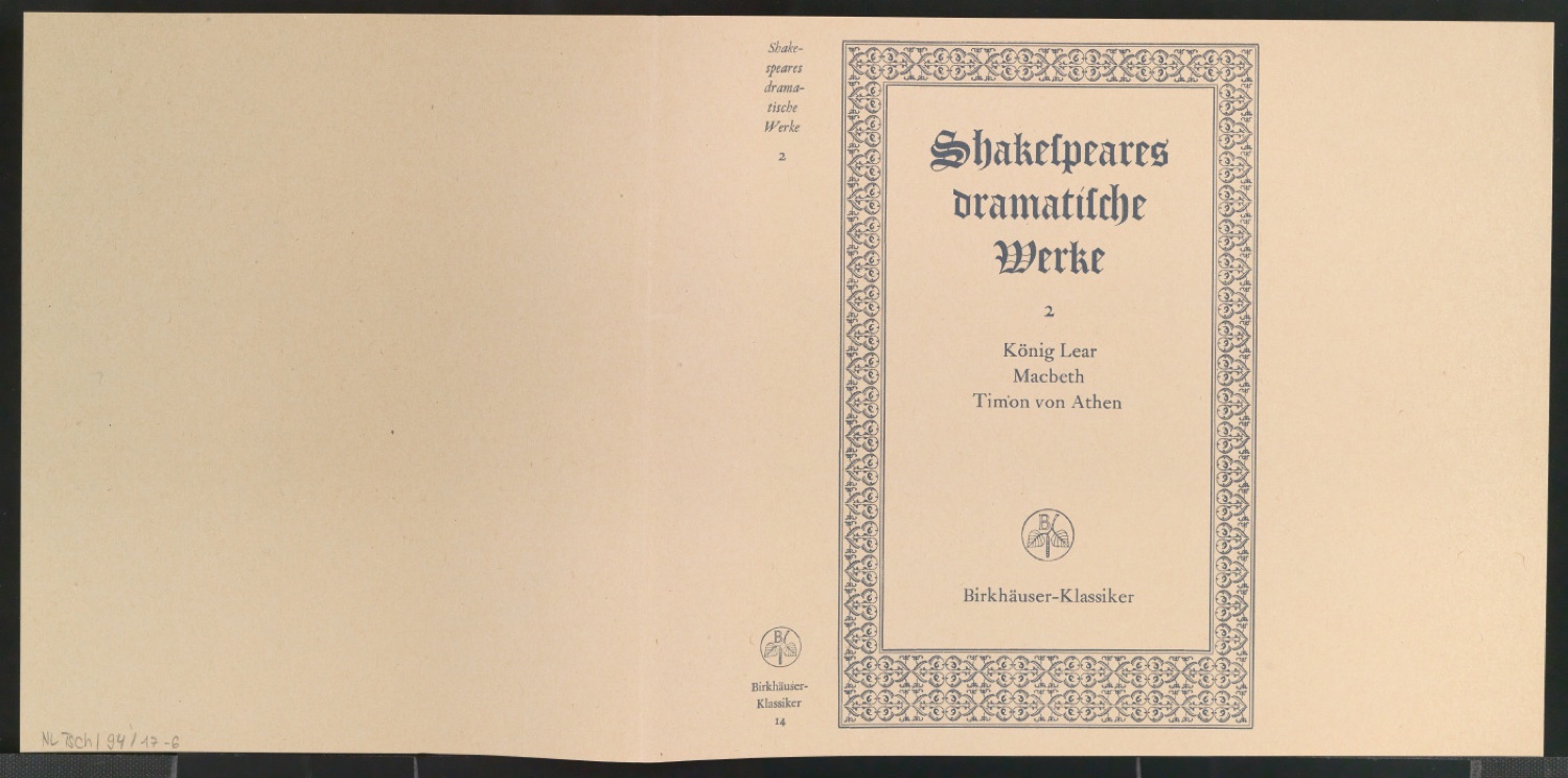 Probedruck für den Schutzumschlag von Shakespeares dramatische Werke, Band 2 — Blatt 1