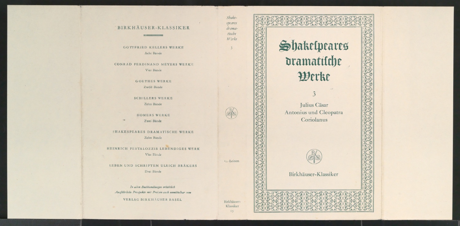 Probedruck für den Schutzumschlag von Shakespeares dramatische Werke, Band 3 — Blatt 1