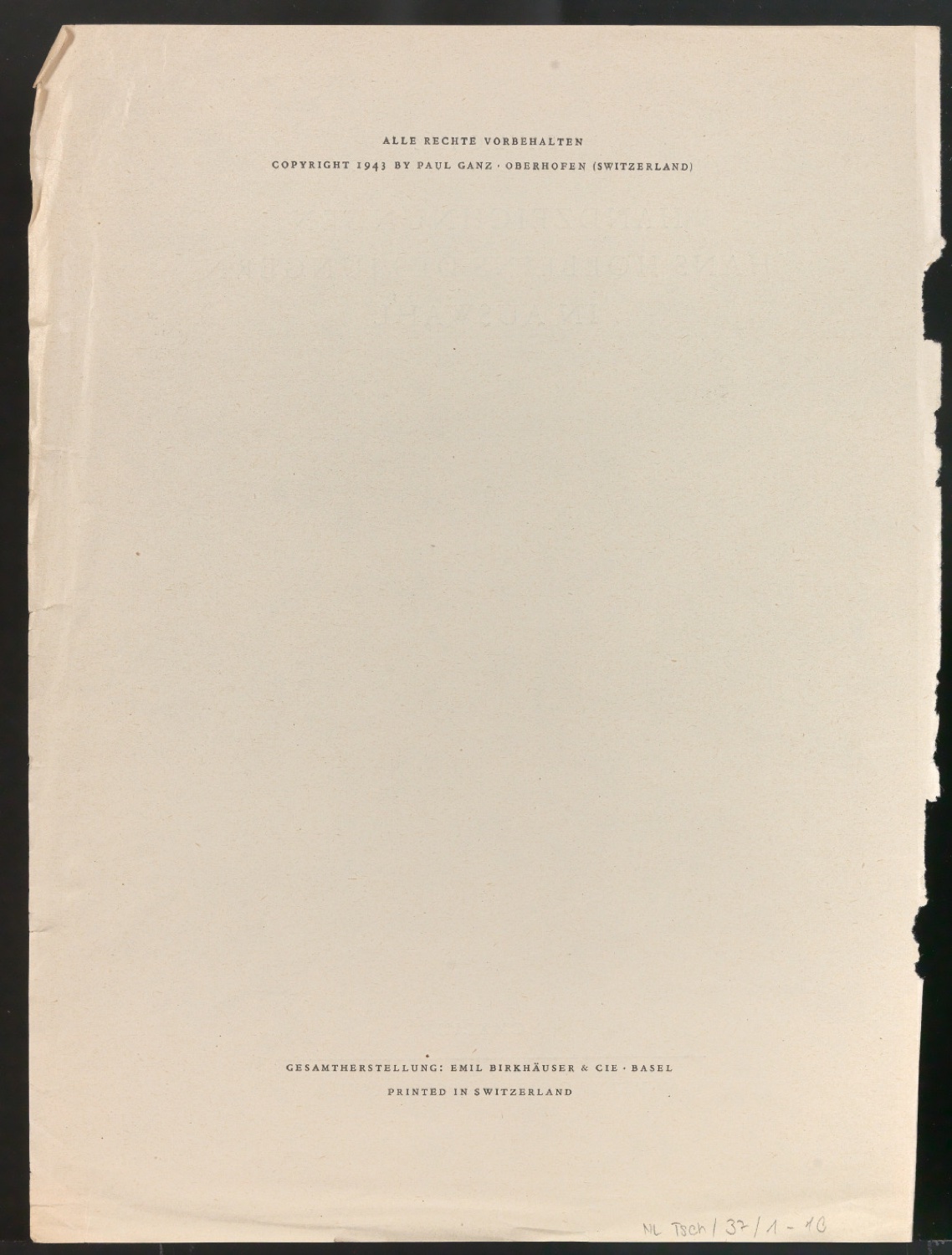Probedruck für das Titelblatt von Handzeichnungen Hans Holbeins des Jüngeren — Blatt 2
