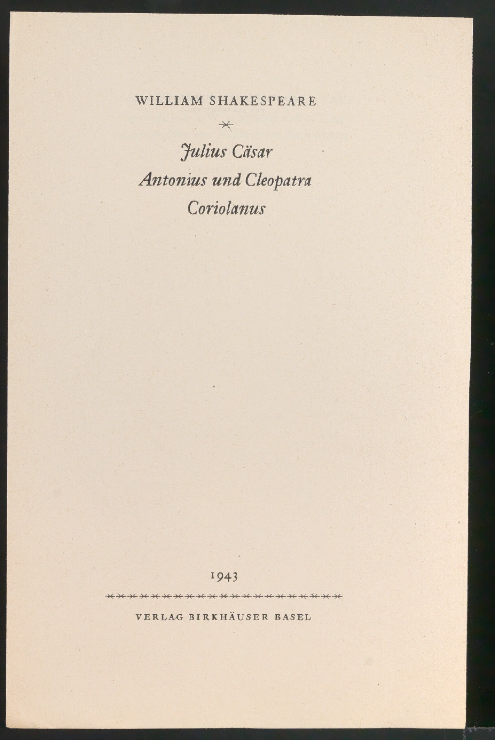 Probedruck von Titelblatt für Shakespeares dramatische Werke, Band 3 — Blatt 1