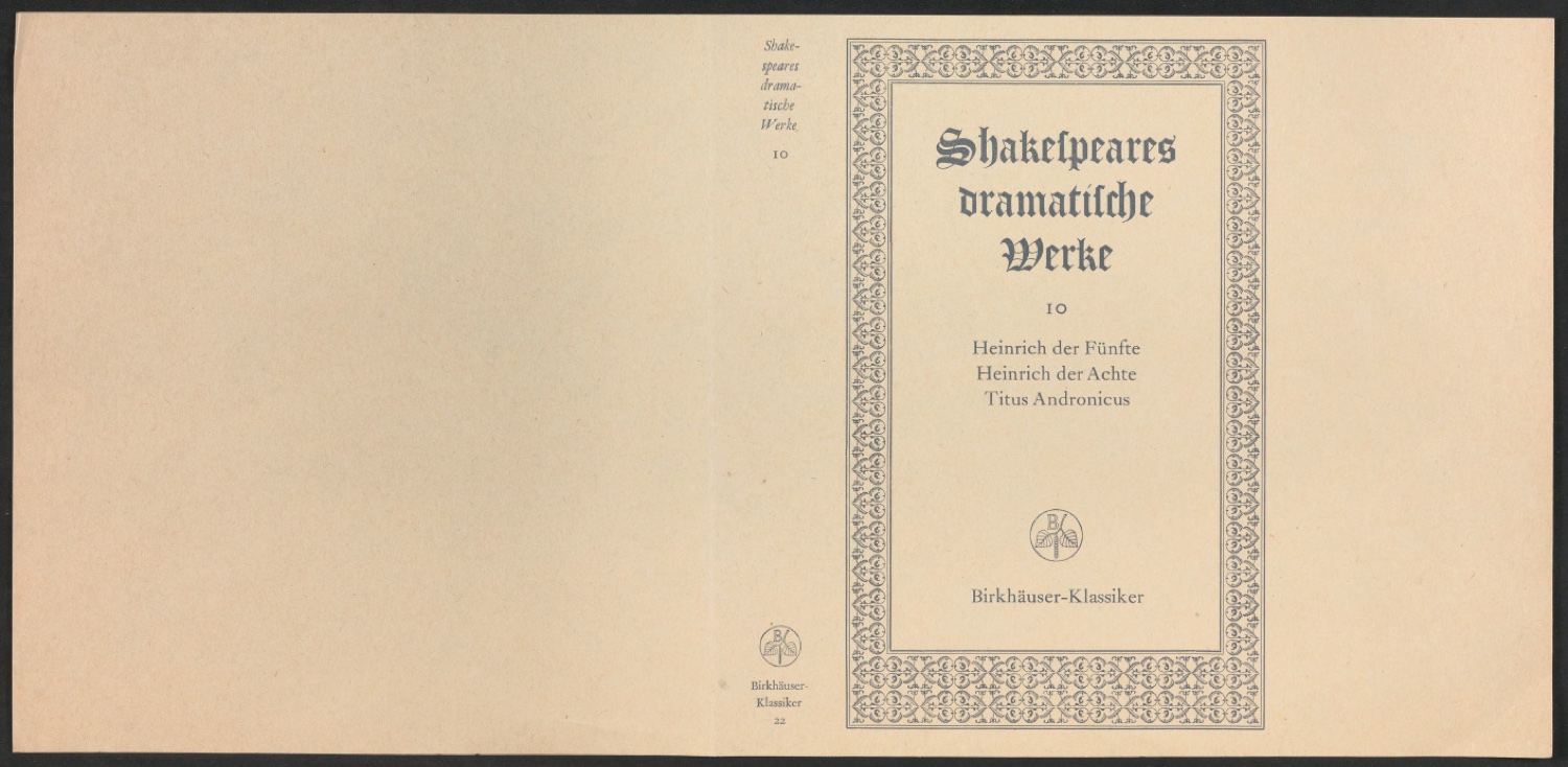 Probedruck für den Schutzumschlag von Shakespeares dramatische Werke, Band 10 — Blatt 1