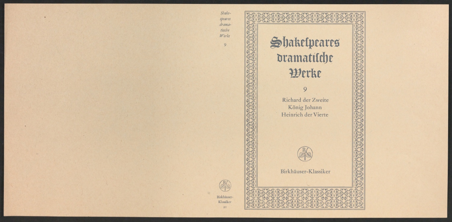 Probedruck für den Schutzumschlag von Shakespeares dramatische Werke, Band 9 — Blatt 1