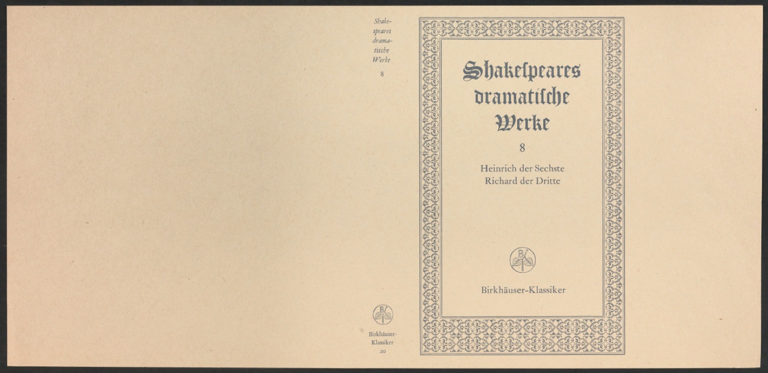 Probedruck für den Schutzumschlag von Shakespeares dramatische Werke, Band 8 — Blatt 1