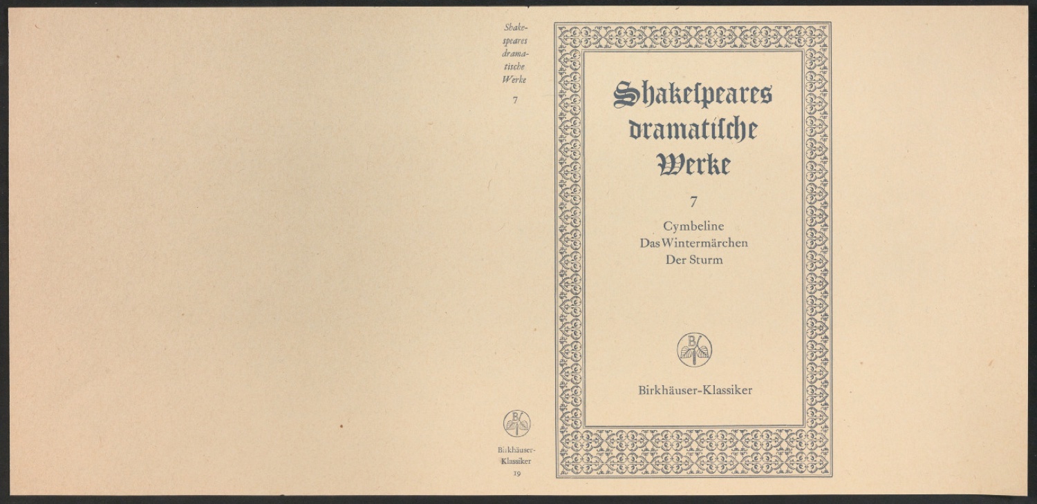 Probedruck für den Schutzumschlag von Shakespeares dramatische Werke, Band 7 — Blatt 1