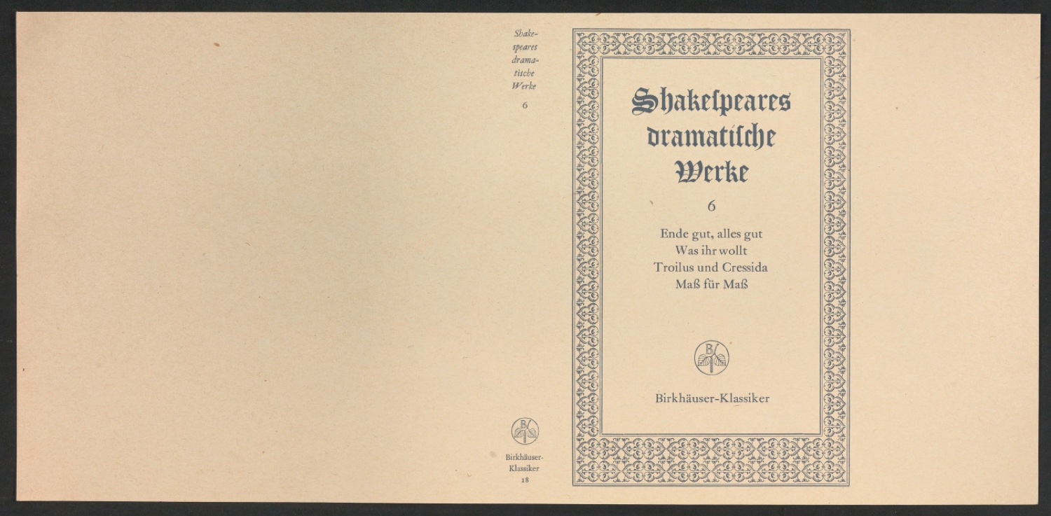 Probedruck für den Schutzumschlag von Shakespeares dramatische Werke, Band 6 — Blatt 1