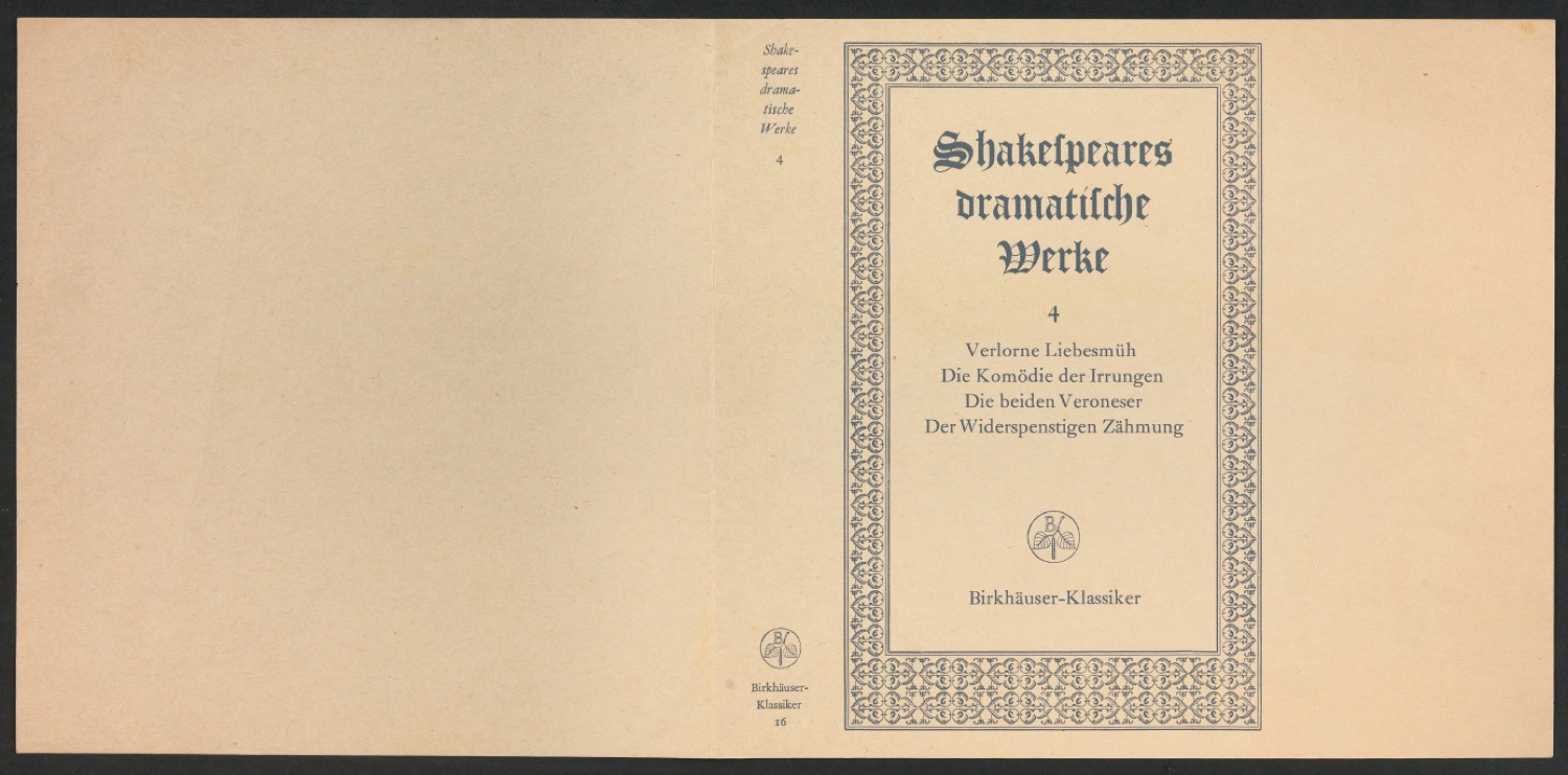 Probedruck für den Schutzumschlag von Shakespeares dramatische Werke, Band 4 — Blatt 1