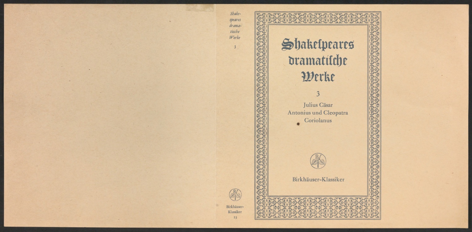 Probedruck für den Schutzumschlag von Shakespeares dramatische Werke, Band 3 — Blatt 1