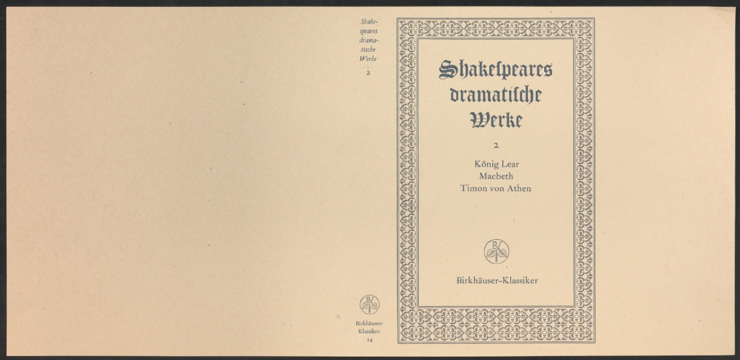 Probedruck für den Schutzumschlag von Shakespeares dramatische Werke, Band 2 — Blatt 1