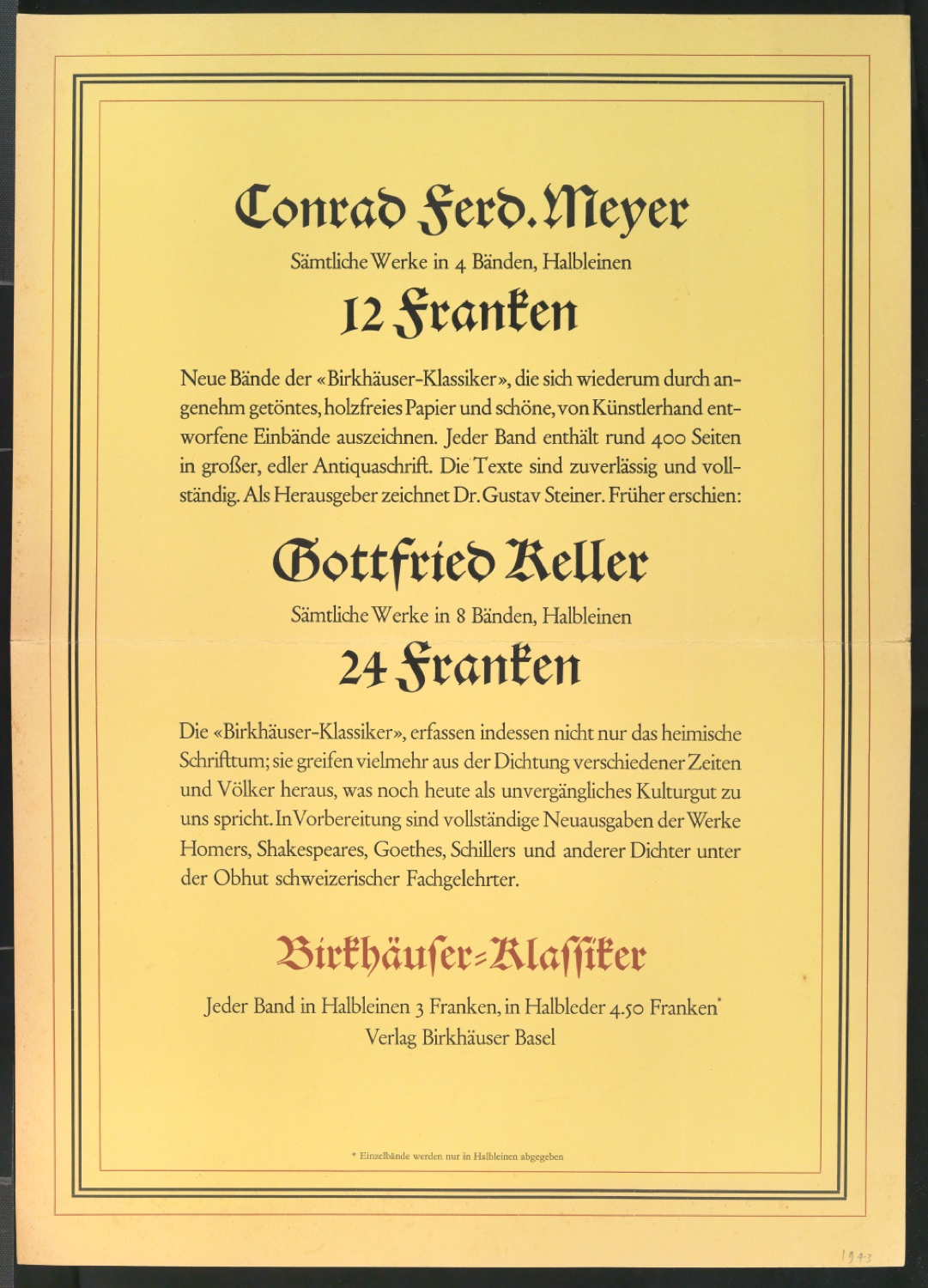 Werbeplakat für Birkhäuser Klassiker — Blatt 1