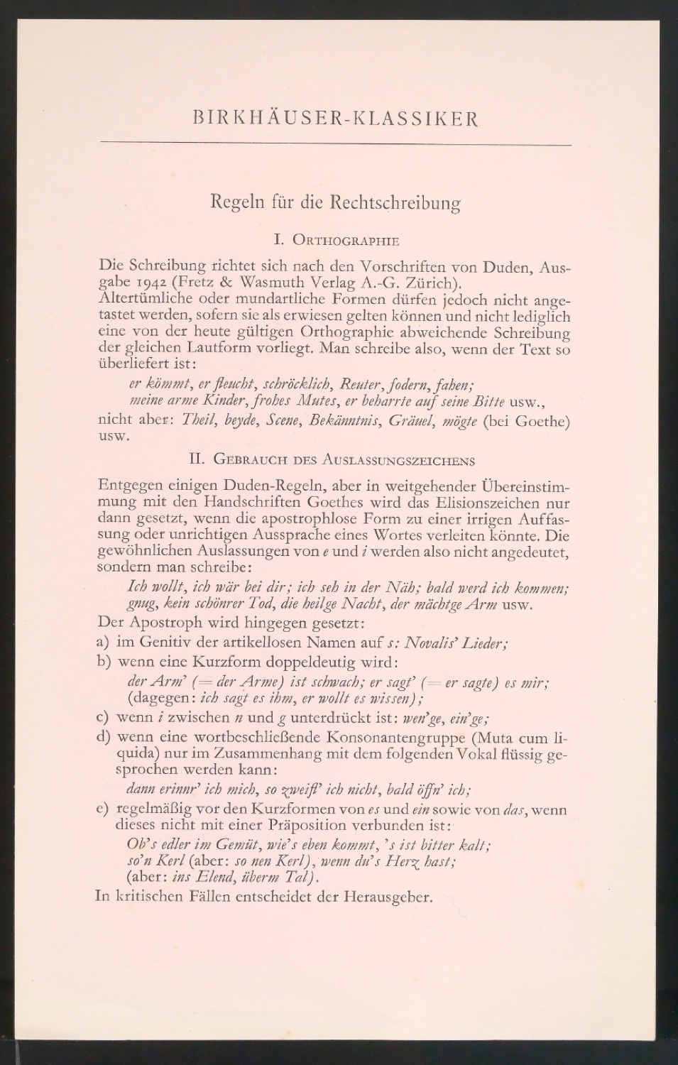 Birkhäuser Klassiker. Regeln für die Rechtschreibung — Blatt 1