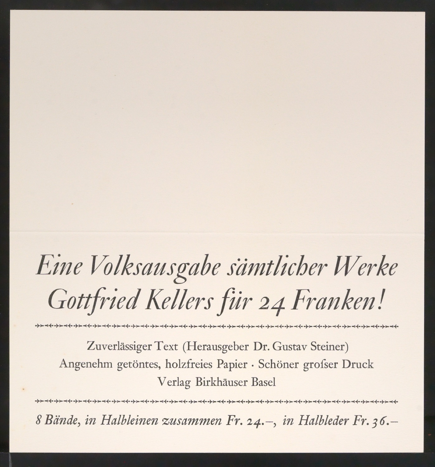 Eine Volksausgabe sämtlicher Werke Gottfried Kellers für 24 Franken! — Blatt 1