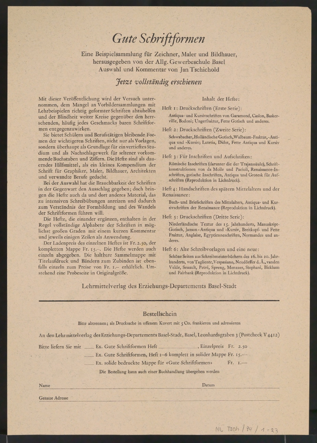 Bestellschein für Gute Schriftformen — Blatt 2