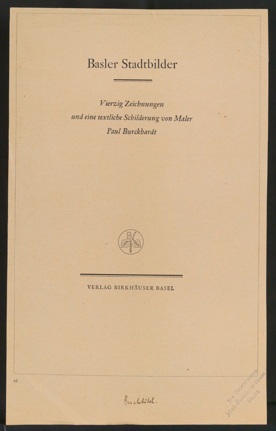 Druck von Titelblatt von Basler Stadtbilder — Blatt 1
