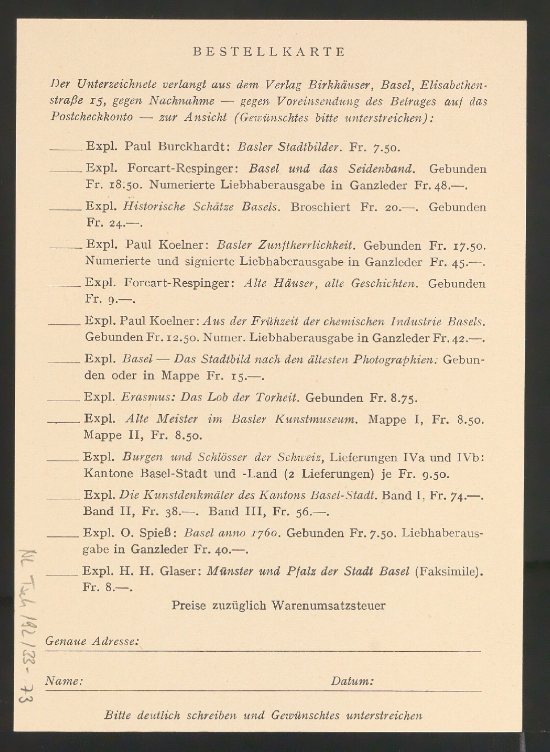Bestellscheine für Holbein Verlag — Blatt 2