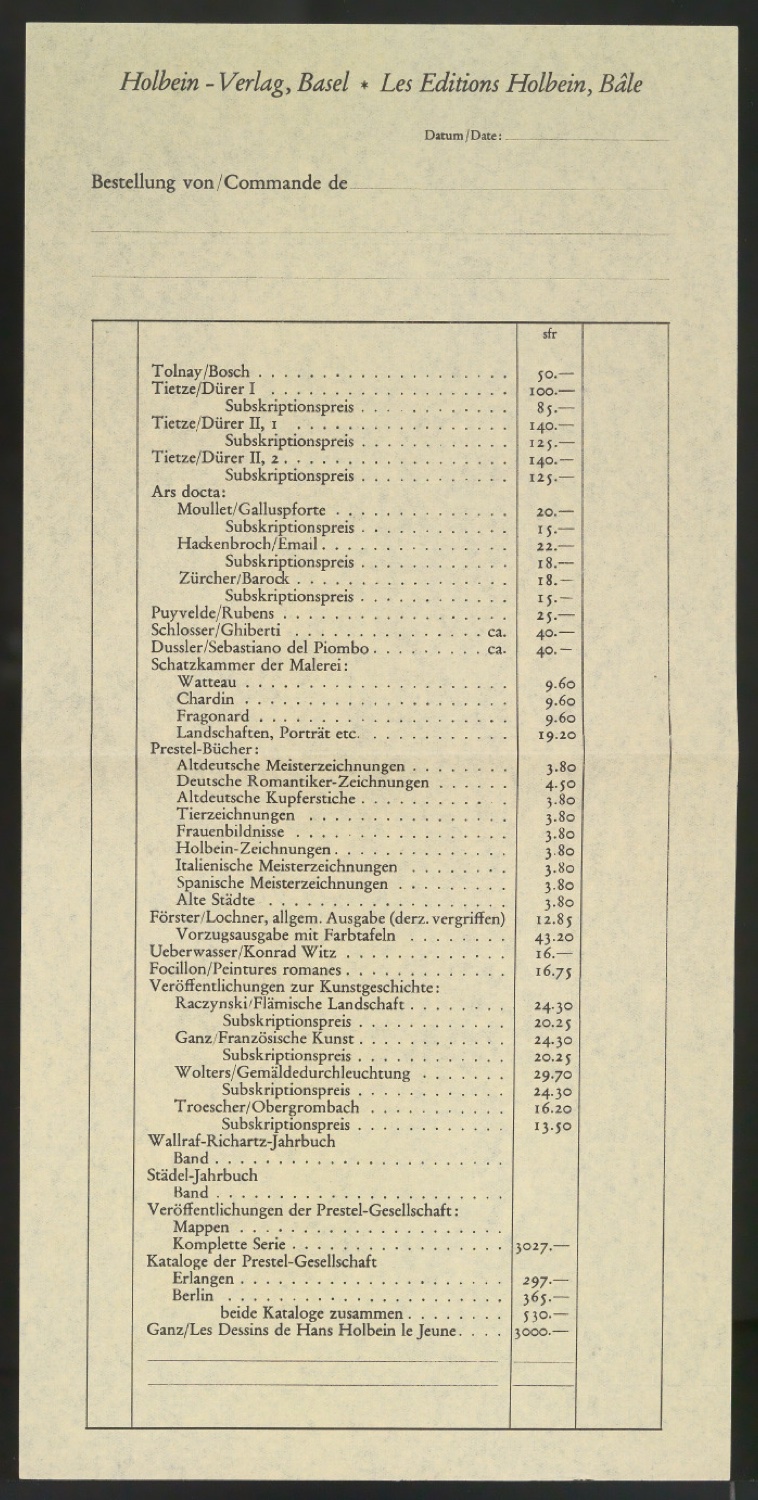 Bestellscheine für Holbein Verlag — Blatt 3