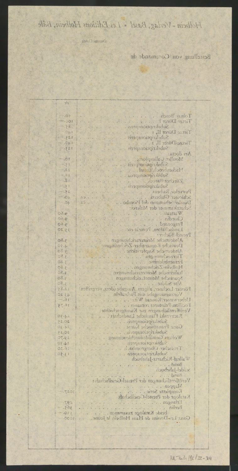 Bestellscheine für Holbein Verlag — Blatt 6
