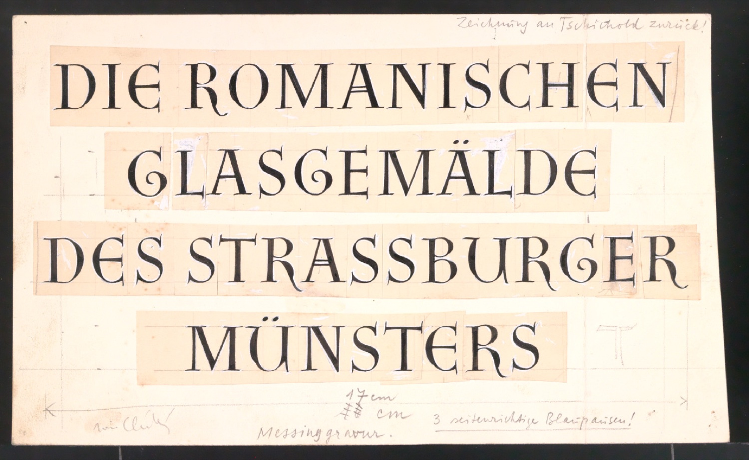 Entwurf und Blaupause für das Titelschild von Die romanischen Glasgemälde des Strassburger Münsters — Blatt 3