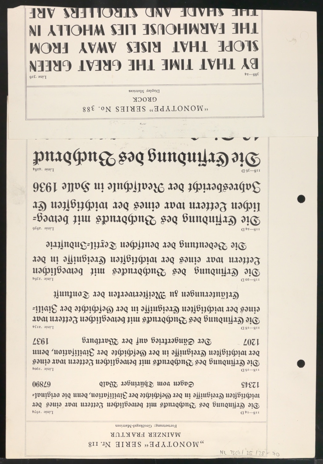 Typoskript mit montierten Illustrationen und Ausschnitten für Schriftkunde, Schreibübungen und Skizzieren für Setzer — Blatt 6