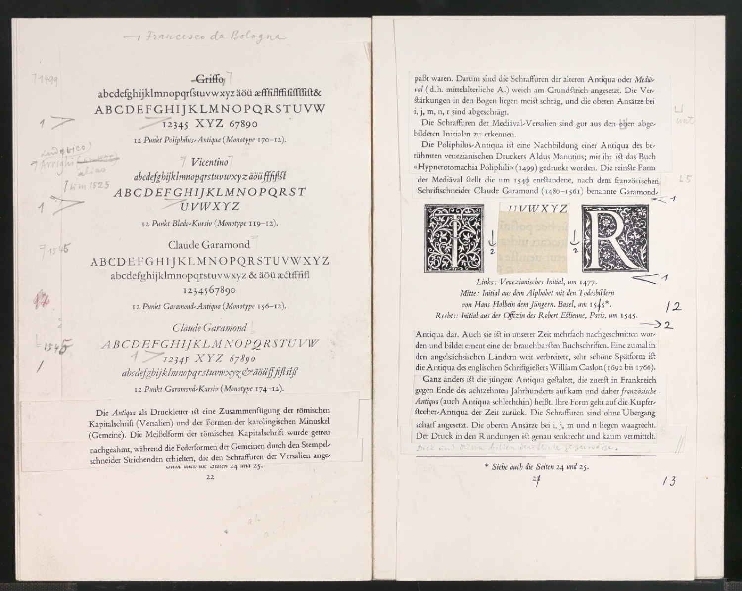 Montierte Druckfahnen für Schriftkunde, Schreibübungen und Skizzieren für Setzer — Blatt 4