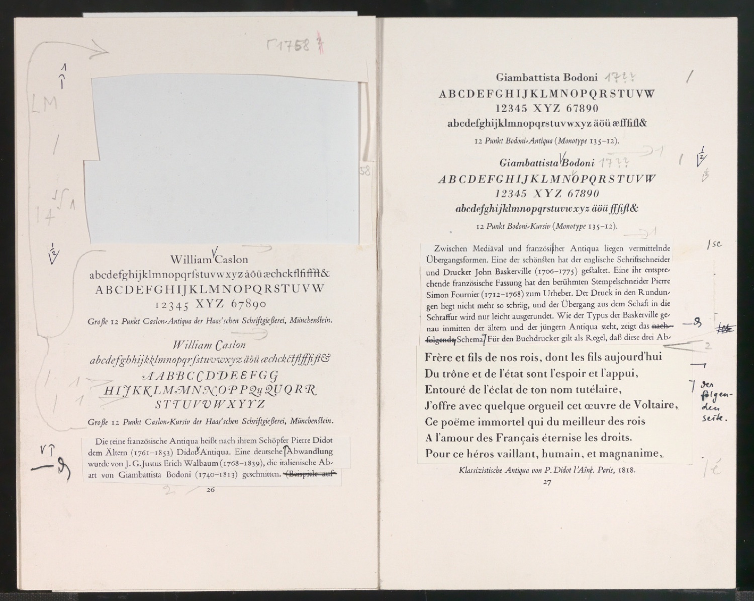 Montierte Druckfahnen für Schriftkunde, Schreibübungen und Skizzieren für Setzer — Blatt 6