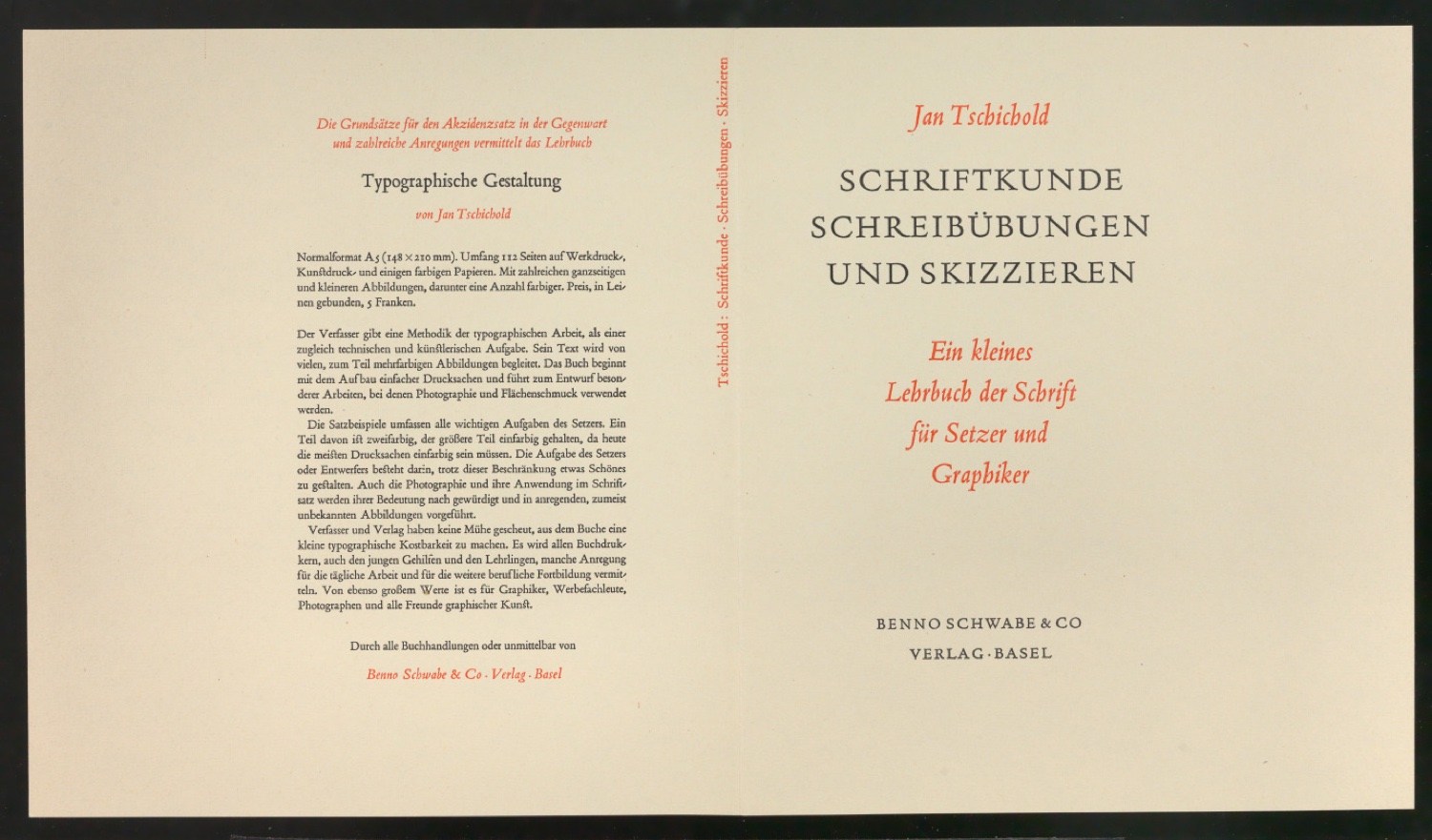 Probedruck für den Schutzumschlag von Schriftkunde, Schreibübungen und Skizzieren für Setzer — Blatt 1