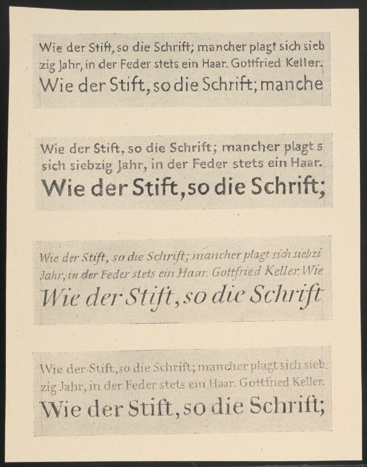 Probedrucke von Schrift-Illustrationen für Schriftkunde, Schreibübungen und Skizzieren für Setzer — Blatt 3