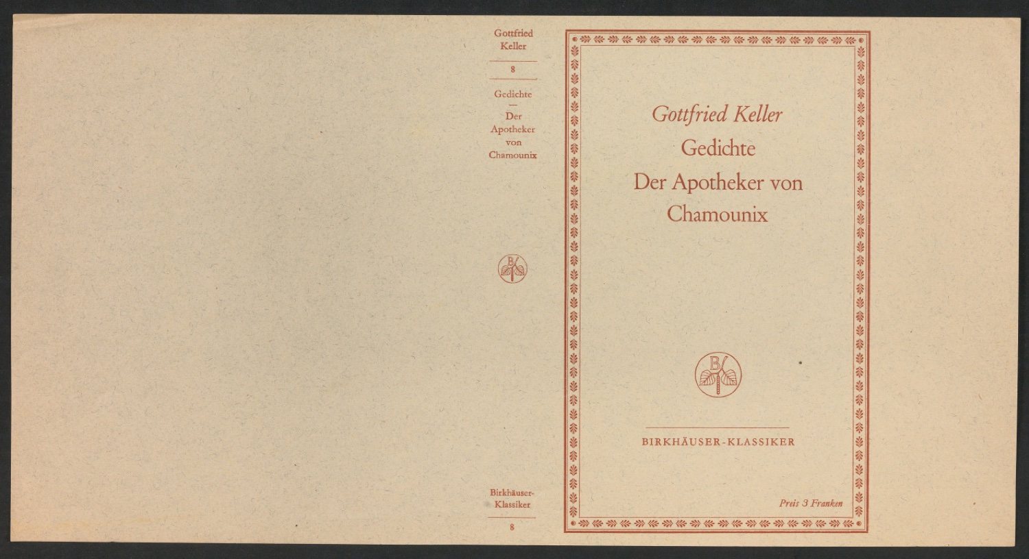 Probedruck für den Schutzumschlag von Gottfried Kellers Werke, Band 8 — Blatt 1
