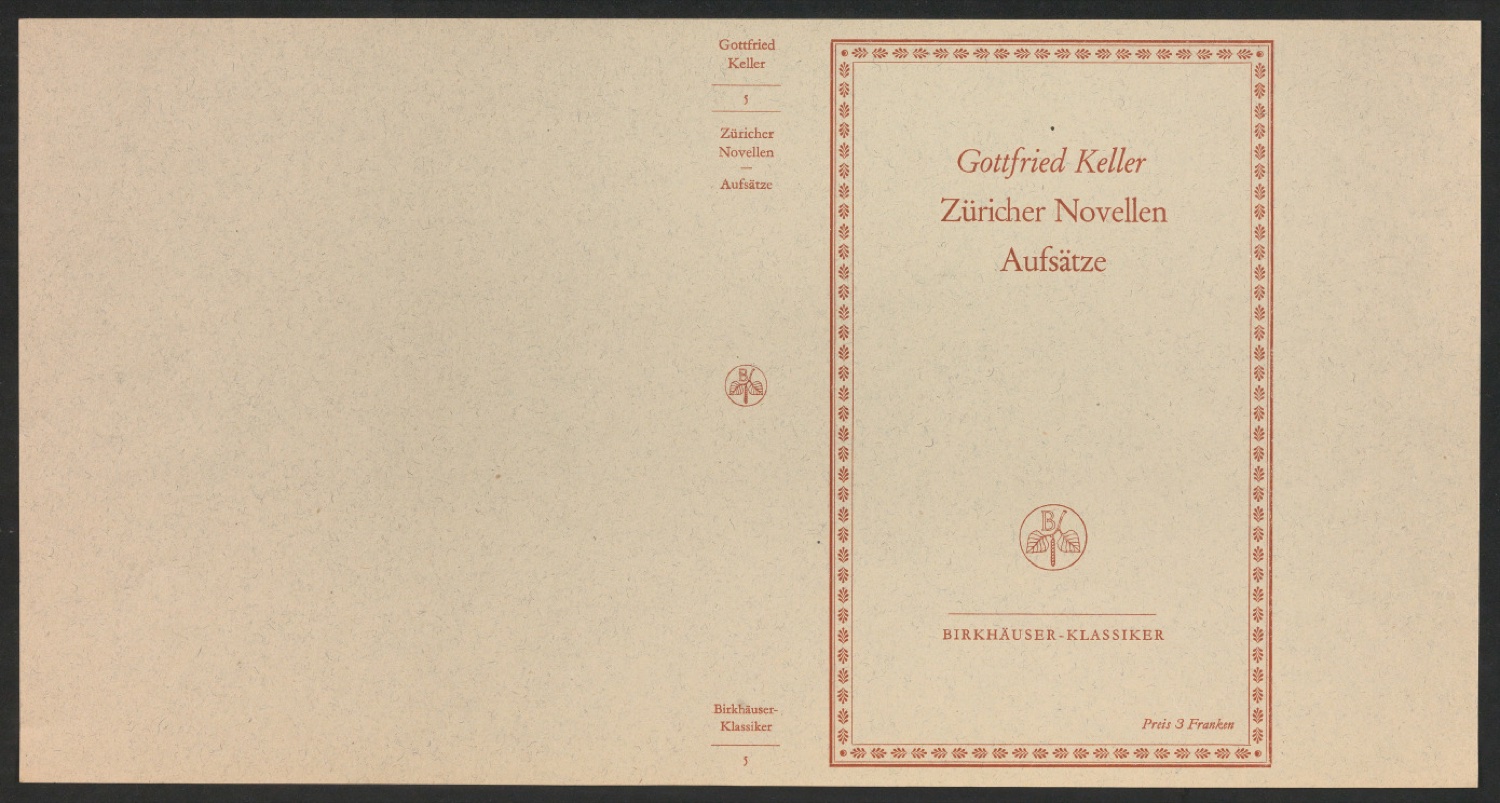 Probedruck für den Schutzumschlag von Gottfried Kellers Werke, Band 5 — Blatt 1