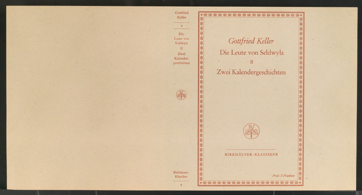 Probedruck für den Schutzumschlag von Gottfried Kellers Werke, Band 4 — Blatt 1